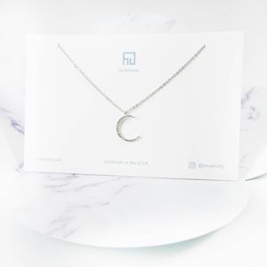 Gold or Silver Crescent Moon Cubic CZ Necklaces